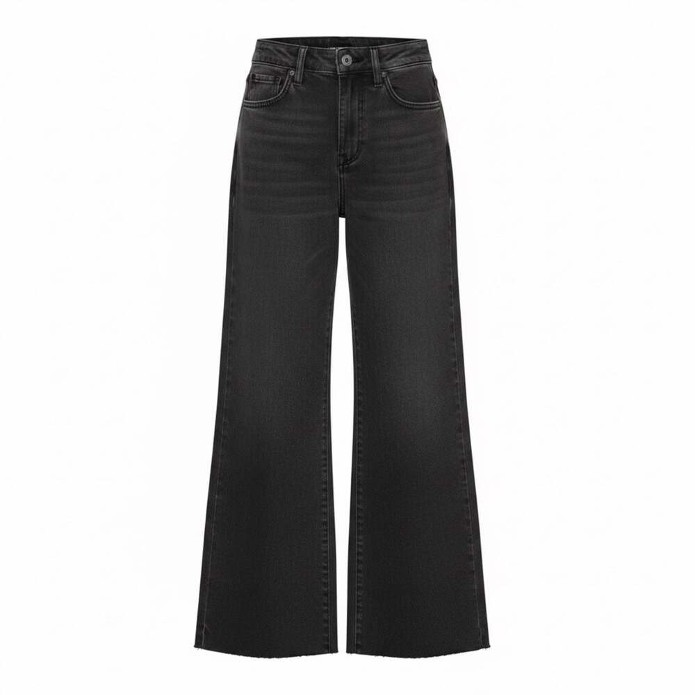 Efesis Jeans Fashion Women's High-Rise Wide-Leg Jeans in Washed Black w/raw hem
